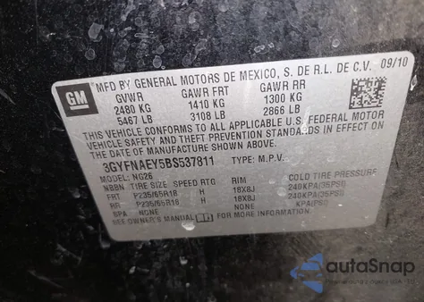 2011 Cadillac Srx Luxury Collection z USA, uszkodzony, nr VIN 3GYFNAEY5BS537811